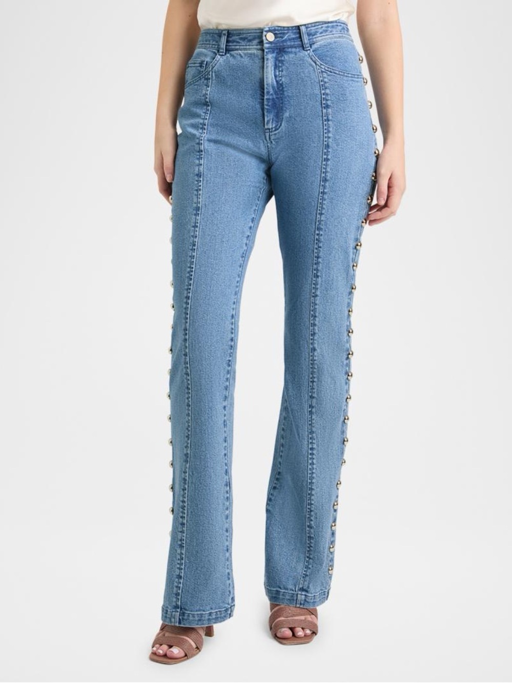 Women’s Cinq a Sept Shailene Studded High Waisted Flare Jeans